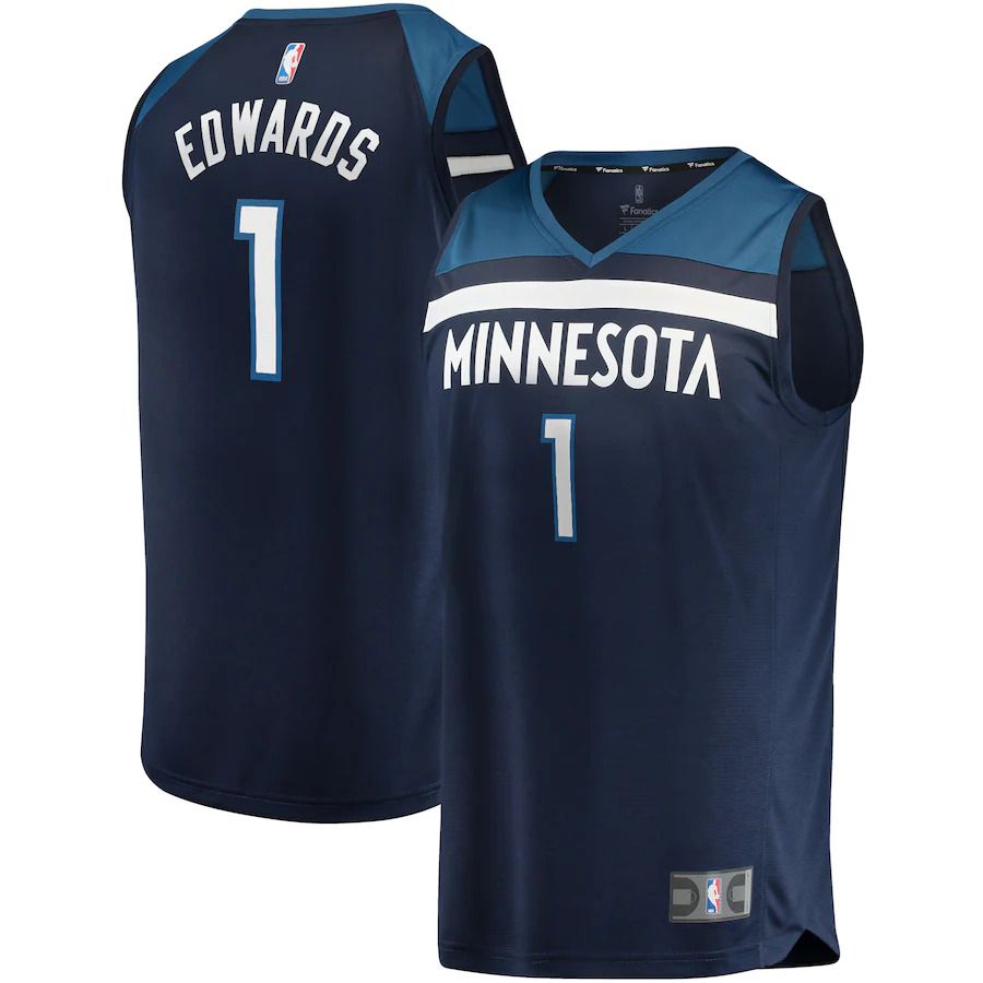 Men Minnesota Timberwolves 1 Anthony Edwards Fanatics Branded Navy Fast Break Replica NBA Jersey